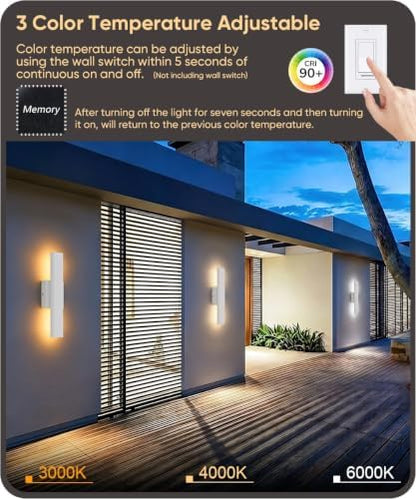 Aipsun 15.7" LED Outdoor Wall Sconce, Modern White Exterior Wall Light