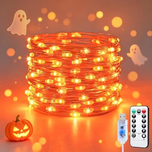 JMEXSUSS 100 LED USB Orange Fairy Lights Plug in, 33 Ft Orange Lights