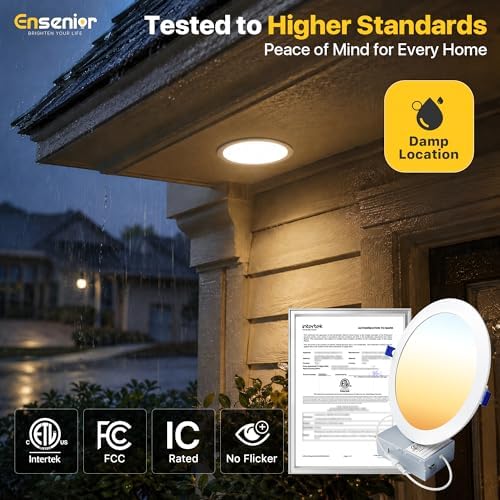 Ensenior 16 Pack 8 Inch LED Recessed Ceiling Light, Dimmable, 2700K-5000K 5CCT, 1600LM 18W 120V, High Brightness Canless Wafer Downlight - ETL&FCC&IC