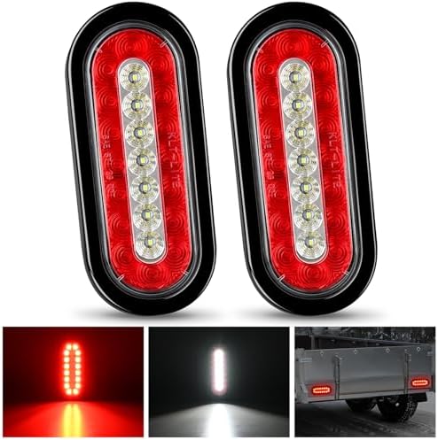 Nilight Trailer Tail Lights 2PCS 6 Inch Brake Reverse LED Lamp, Red White