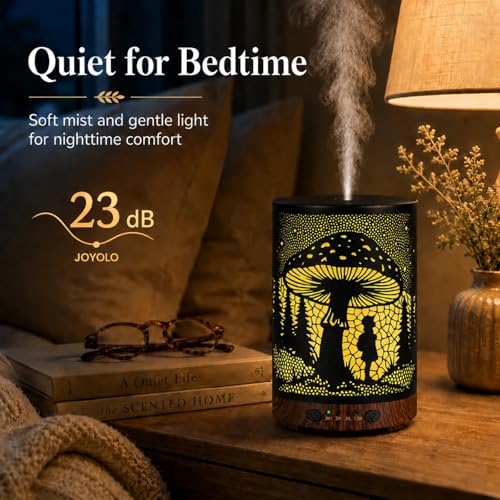 Essential Oil Diffuser 120ML Metal Aromatherapy Diffuser with Timer, Cool Mist Humidifier with Auto Shut-Off & 7 Color Lights for Home Office Spa (Mushroom Girl)