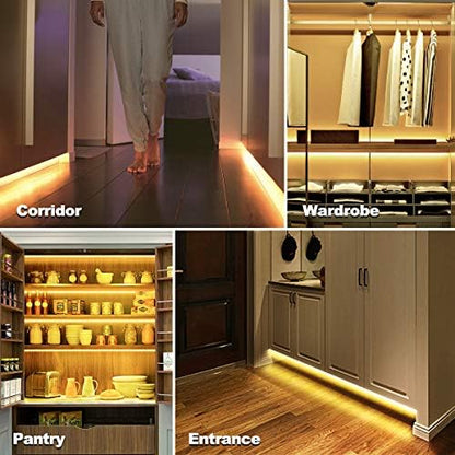 MY BEAUTY LIGHT Motion Activated LED Strip Lights, 32.8ft LED Light Strip with Day or Night 2 Lighting Modes,3 Timing Off Modes,Warm White 12v Plug-in LED Rope Lights for Under Cabinet,Kitchen,Stair