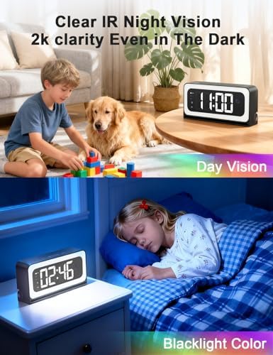 2K Alarm Clock Camera,5G&2.4G WiFi Wireless Indoor Camera Clock,Cameras for Home Security,AI Human Detection,Color Night Vision for Home,pet Camera