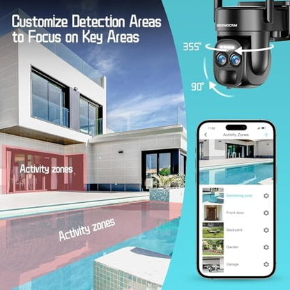 4K Dual Lens Security Camera Wireless Outdoor,360°PTZ Solar Security Camera