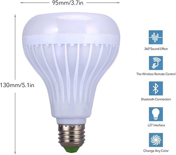 LED Light Bulb Bluetooth Speaker, E27 12W RGB Smart Bulb Wireless Music Playing Light Lamp with Remote Control Color Changing Lamp Shower Head for Bathroom Bedroom