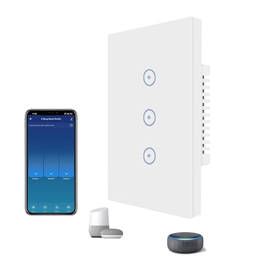 Jinvoo Smart Light Switch, WiFi Light Switch, Smart Switchh, Alexa Lightt Switchh, Compatible with Alexa and Google, Smart Life Control, Glass Panel Timer, No Hub Required (3 Gang)