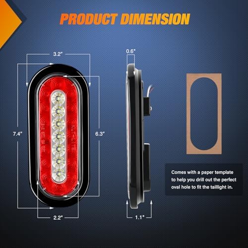 Nilight Trailer Tail Lights 2PCS 6 Inch Brake Reverse LED Lamp, Red White