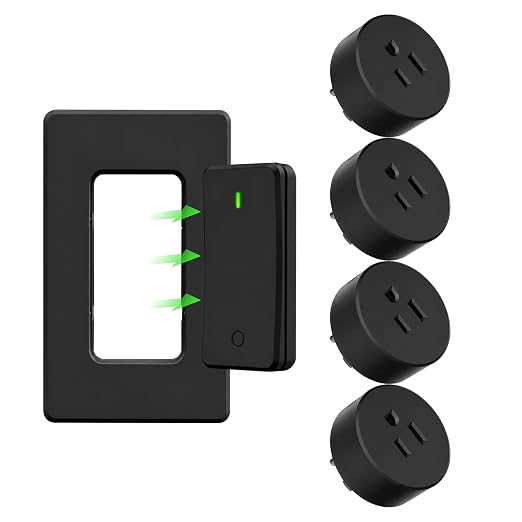 Greencycle Remote Control Outlet with 4 Plugs,Black Wireless Light Switch | Detachable Wall Switch,No Wiring Required,500FT Long Range,Programmable,15A 1875W for Lights,Fans,Household Appliances