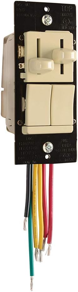 Legrand Pass & Seymour 450W LS Series Preset Dimmer Light Switch for Dimmable LED & CFL Bulbs Plus 1.6A Ceiling Fan Control, Single Pole/3-Way, LSCLDC163PI, Ivory, 1 Count