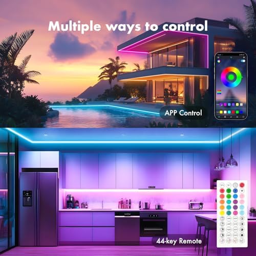 Neon Rope Lights,65.6FT RGB LED Strip Lights, App Control, IR Remote, Music Syncing, Outdoor IP67 Waterproof, Flexible Strip Cuttable for Bedroom, Gaming, Party(2 Rolls of 32.8FT)