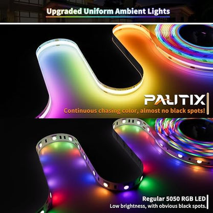 PAUTIX IP65 Waterproof RGB Smart IC COB LED Strip Light Addressable 32.8ft/10m,24V Color Flowing Strip Light Multicolor Flexible Tape Light for TV,Room,Party DIY Decoration(Without Controller&Adapter)
