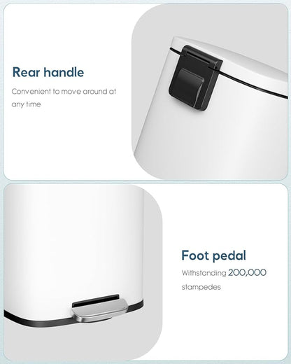 Arlopu 8 Gallon Step Trash Can, Stainless Steel Garbage Bin, Soft-Close Rubbish Bin with Removable Plastic Inner Bucket, Fingerprint-Proof, Lid Dustbin, Suit for Kitchen Home (White, 30L)