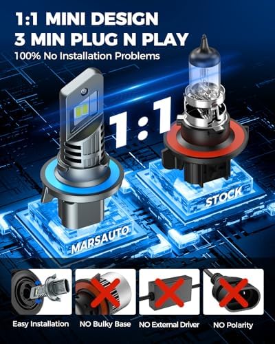 Marsauto 2025 Upgrade H13/9008 Bulbs, 28000LM 800% Super Bright Fog Bulb, 1:1 Mini Size Halogen Replace H13 Bulbs, Plug-N-Play Direct Installation, Pack of 2