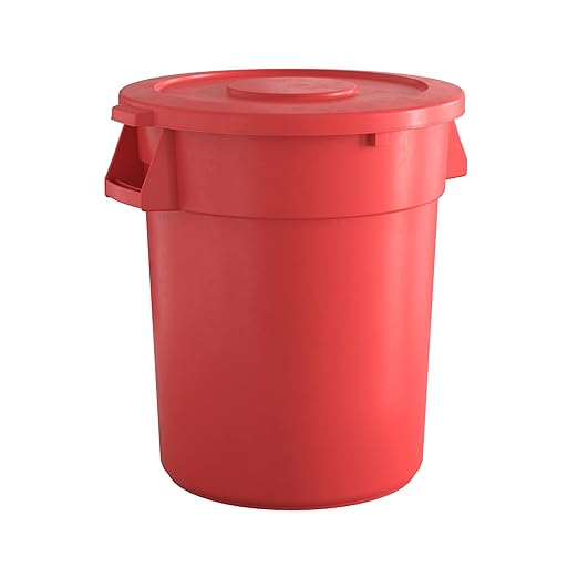 32 Gallon Red Round Commercial Trash Can with Lid, Heavy-Duty Food Grade NSF Certified, Perfect for Restaurant, Office, School, Garage, Backyard, Workshop, Warehouse