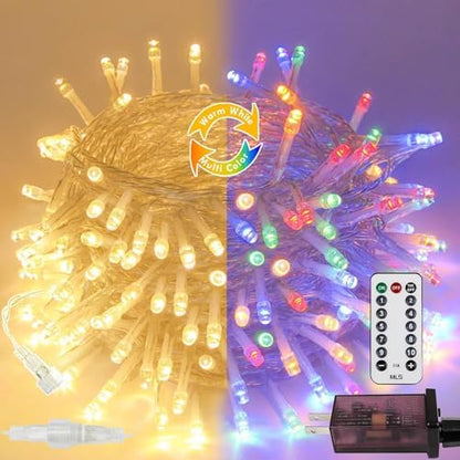 100 LED Connectable String Lights with Remote, Warm White to Multicolor