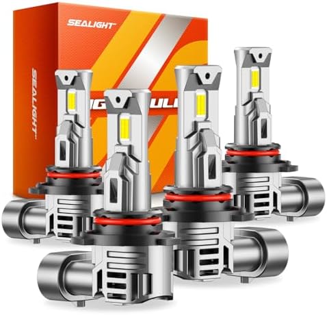 SEALIGHT S1 Pro 9005 9006 LED Bulbs Combo, 100000LM Super Bright 6500K Cool White, 1:1 OEM Size, 70000Hrs Lifespan with Cooling Fan, Plug-N-Play Pack of 4
