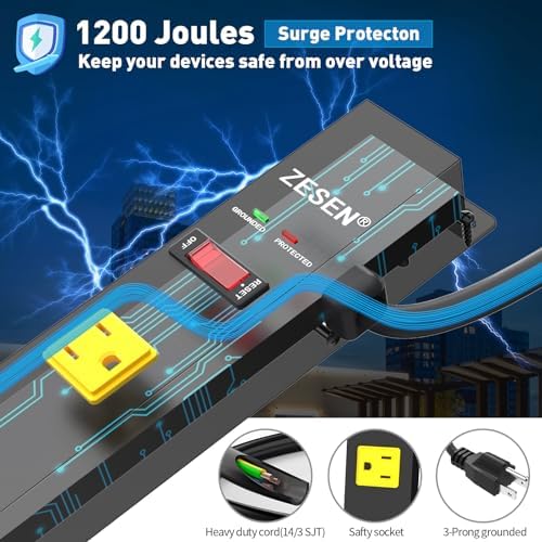 12 Outlet Long Power Strips Wide-Spaced Outlets with 6ft Cord Power Strip
