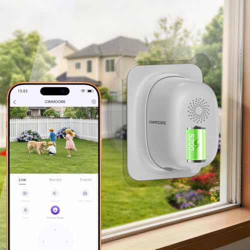 4MP 2.5K Wireless Window Camera, Rechargeable Indoor HD Home Security Camera, 2.4GHz WiFi, Full Color Night Vision, AI Motion Detection, Anti-Glare, No Wiring, Static Cling Mount No Residue
