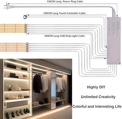 BENLUN 12V COB LED Under Cabinet Strip Lighting Cuttable 32.8ft for Kitchen