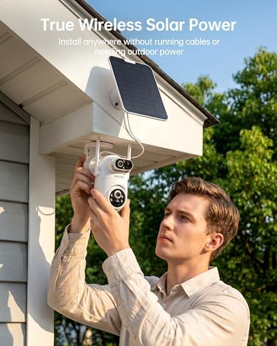 Solar Security Camera Wireless Outdoor Dual-Lens 2K(2MP Wide-Angle & 2MP PTZ) Cameras System for Home Color Night Vision 32GB Local Storage PIR AI Human Detection No Subscription Fee 2Pack