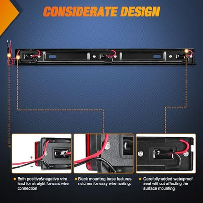 Nilight 14.2" 9 LED Trailer Light Bar Red Clearance Marker Rear Lights