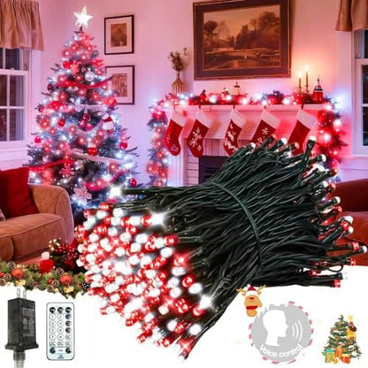 Voice Control 88 Ft 240 LED Smart String Lights with Remote, Red and White