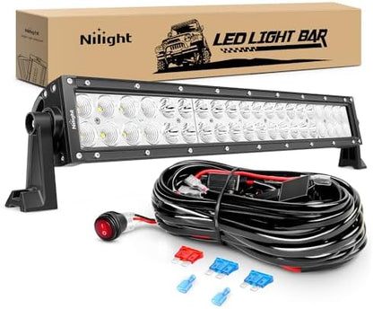 Nilight LED Light Bar 22Inch 120W Spot Flood Combo Off Road Lights Driving Fog Pods with 16AWG Wiring Harness Kit-1 Lead for Van Camper Car Pickup Golf Cart ATV UTV SUV Truck Boat 4x4