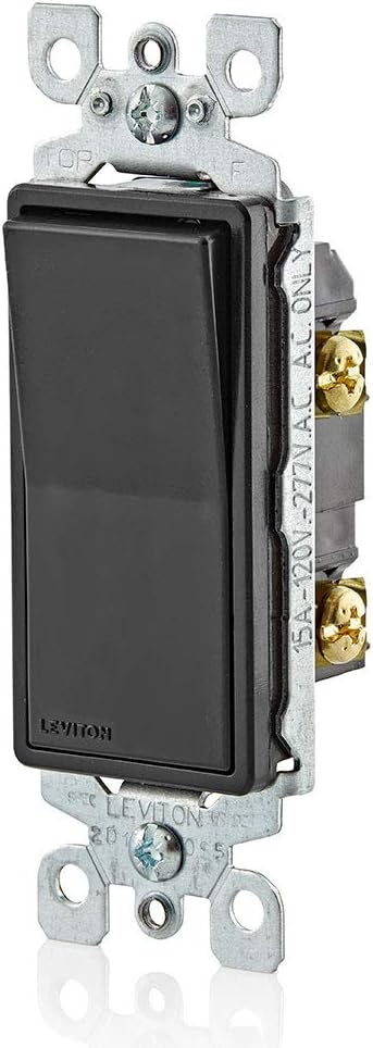 Leviton 5601-2E 15 Amp, 120/277 Volt, Decora Rocker Single-Pole AC Quiet Switch, Residential Grade, Grounding, Black (Pack of 3)