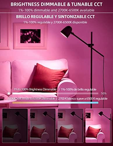 Smart WiFi LED Light Bulbs, Compatible with Alexa and Google Home Assistant, Music Sync Multi Color Changing Bulb, A19 E26 10W 900LM (80W Equivalent), 6-Pack, White, MKA19