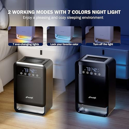 Frizzlife DH80 Dehumidifier with 135oz Water Tank, Small Dehumidifiers With Auto Shut Off & Purifying For Bedroom, Bathroom, Home, Low-Noise Quiet Sleep Mode with Timer, 7 Colors Light, Black