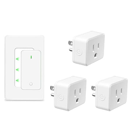 NineLeaf Wireless Remote Control Outlet Plug Kit, 3 Square Plug-in Light Outlets with 1 Switch,15A/1500W, No Wiring, 500ft RF, Light Switch for Lamps Household Appliances
