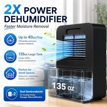Frizzlife DH80 Dehumidifier with 135oz Water Tank, Small Dehumidifiers With Auto Shut Off & Purifying For Bedroom, Bathroom, Home, Low-Noise Quiet Sleep Mode with Timer, 7 Colors Light, Black