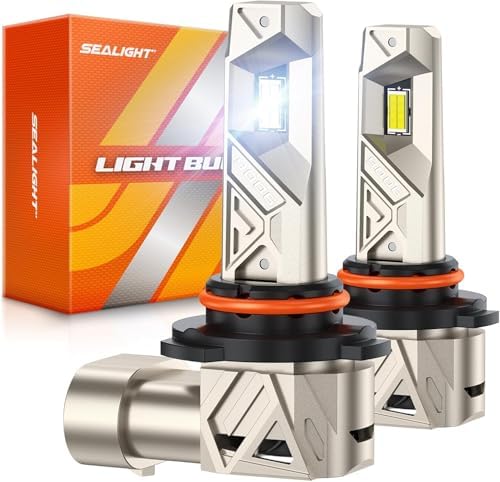 SEALIGHT 9006 Light Bulbs, Ultra 48,000LM 1000% Bright S6 Pro 9006 Fog Bulb 16 Lighting Chips, 80,000hr Lifespan HB4 Drving Light, 6500K 66W White 1:1 Design Size Plug and Play Fog Light, Pack of 2