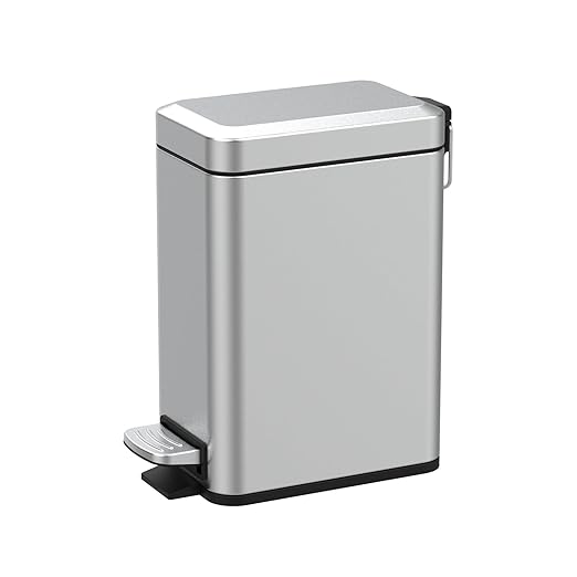 Sineng Bathroom Trash Can with Lid Soft Close, 1.6 Gallon Stainless Steel Small Pedal Garbage Can with Removable Inner Bucket, Waste Bin for Kitchen Bedroom, Compact Toilet Trash bin