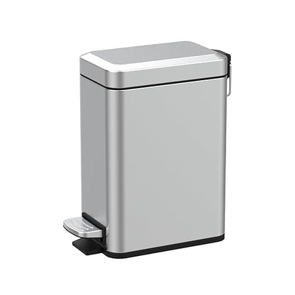 Sineng Bathroom Trash Can with Lid Soft Close, 1.6 Gallon Stainless Steel Small Pedal Garbage Can with Removable Inner Bucket, Waste Bin for Kitchen Bedroom, Compact Toilet Trash bin