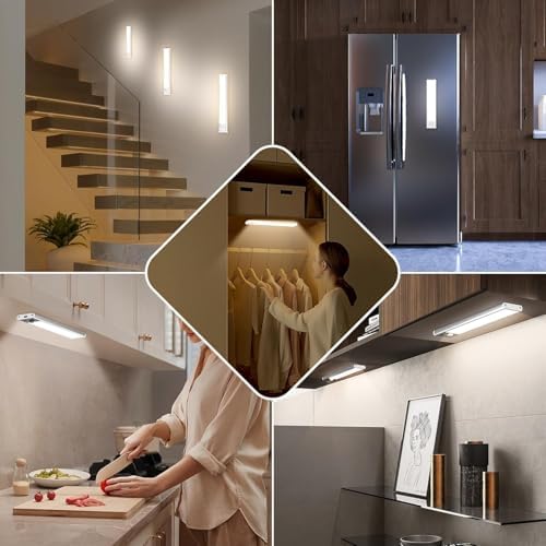 Under Cabinet Lights, 2500mAh 12 Inch Motion Sensor Rechargeable Battery Operated Wireless Under Counter Lights Indoor, Magnetic 108-LED Dimmable Closet Lights for Kitchen with 3 Color Temps 5-Pack
