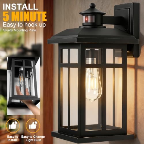 Brilvibera 16" Black Motion Sensor Wall Sconce Light for House