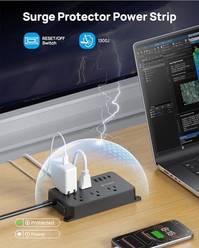TROND Power Strip Surge Protector 3ft, Wall Mountable, ETL Listed