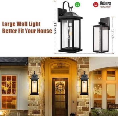 Large Black Outdoor Wall Light 17 Inch