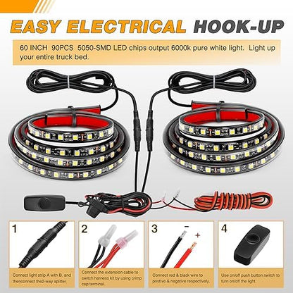 GOOACC Truck Bed Light Strip 2PCS 60" 180 LEDs White Lighting