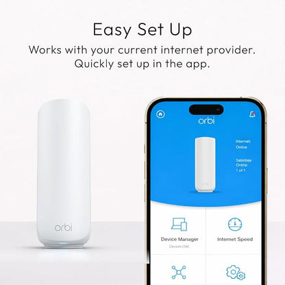 NETGEAR Orbi 370 Series Dual-Band WiFi 7 Mesh System for Home (RBE374) - Wireless Router (no Modem) + 3 Extenders, Security Features, 5 Gbps, Covers 8,000 sq.ft., 70 Devices, 2.5GB Port, BE5000