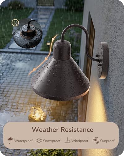 EDISHINE 2 Pack 8" Gooseneck Barn Outdoor Wall Light, Farmhouse Porch Light