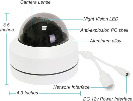 Outdoor 8MP 4K PTZ IP POE Dome Ceiling Security Camera Pan Tilt 5xOptical Zoom 100ft IR Night Vision Motion Detection Remote View RTSP