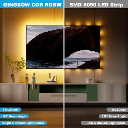 RGBW COB LED Strip Light 20ft RGB+2700K 12V Color Changing UL-Listed LED Light Strip Multicolored Flexible RGB Lights for Party Decoration Home DIY Lighting Projects(NO Adapter or Controller)