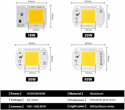 Home Bulbs, Pack of 6, LED COB Chip Lamp AC110V Smart IC No Need Driver Led Floodlight 10W/20W/30W/50W/70W/100W/150W DIY Chip Lighting(Cold White,Short chip 10W)