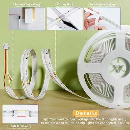PAUTIX RGB Smart IC COB LED Strip Light Addressable 32.8ft/10m,UL-Listed 24V Color Flowing Strip Light Multicolor Flexible Tape Light for TV,Bedroom,Party DIY Decoration(Without Controller&Adapter)
