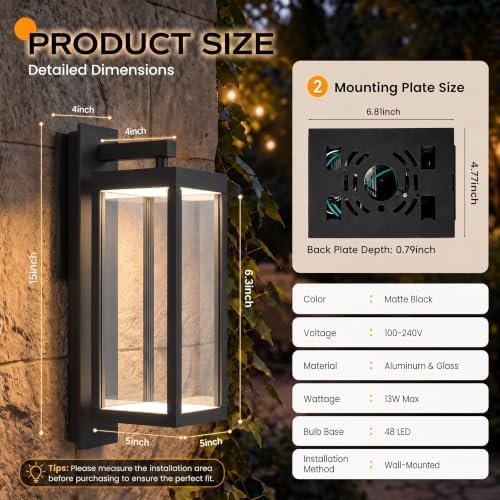 Outdoor Wall Lights, Dusk to Dawn Outdoor Lighting, 15" LED Exterior Lighting Fixtures, Waterproof Sconce Porch Lights, Wall Mount Lamps for Doorway, Garage, Porch, Patio, Yard, Front Door