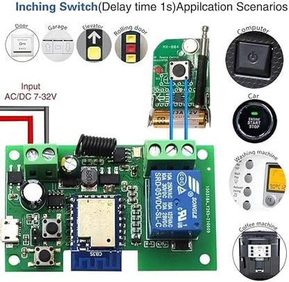 Tuya 1CH Smart Life WiFi Momentary Inching Relay Self-Locking Switch Module,DC 7-32V/USB 5V WiFi RF Bluetooth Relay,DIY Smart Home,Compatible with Alexa Goolge Home