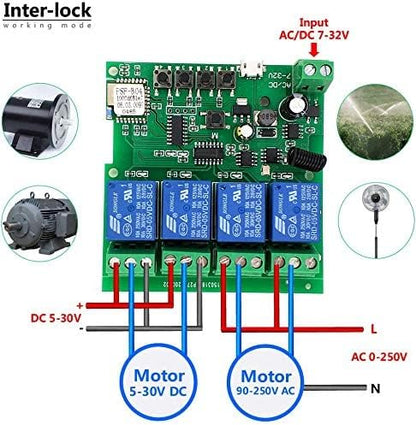 4 Channels WiFi Wireless Smart Switch Inching Self-Locking Relay Module,for DIY Access Control, Garage Door Opener with 433RF Remote Control （Ewelink App）