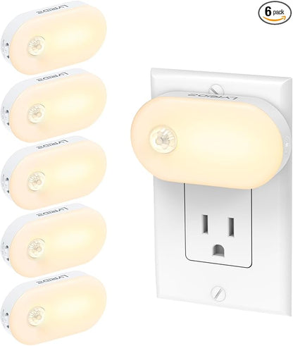 Lyridz 120LM Ultra Bright Plug-in Motion Sensor Night Light, Stepless Dimmable LED Nightlight, Always-On and Auto-Off, for Hallway, Stairs, Bathroom, Bedroom, Garage, Warm White (6-Pack)